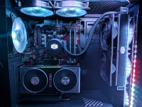 Picture of computer with AMD graphics card installed.